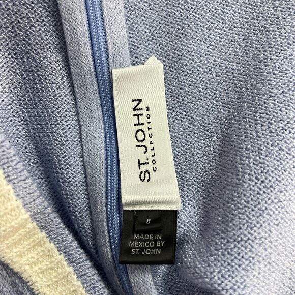St. John Collection Sweater Dress Size 8 Light Blue White Sleeveless Wool Blend - Picture 7 of 10